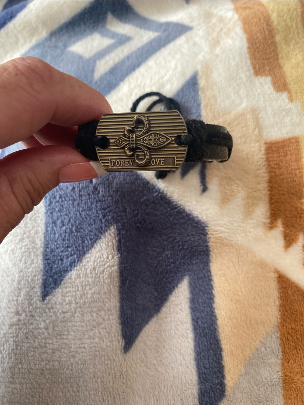 Black Leather Cord Bracelet with Antiqued Gold Accent
